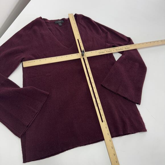 J Crew Sweater Womens Large Burgundy Wool Blend V Neck Bell Sleeve Pullover Knit - Picture 5 of 7